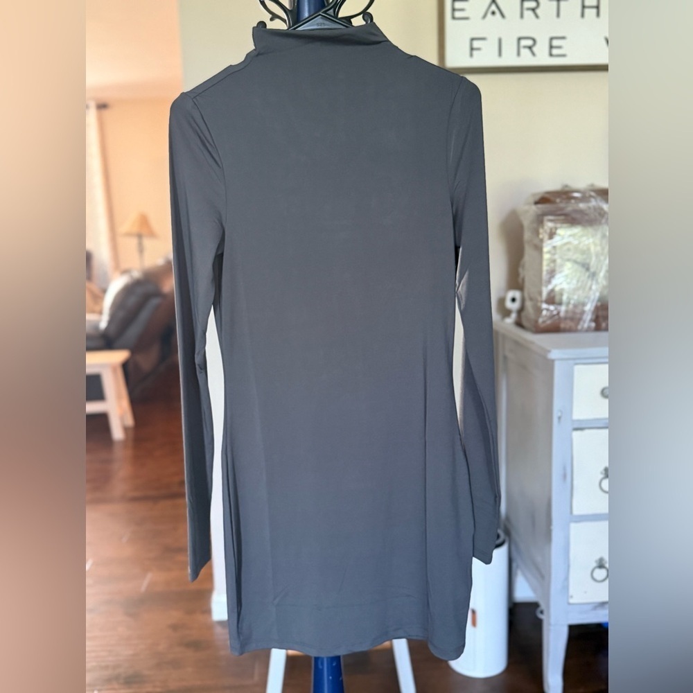NWT- Mock Turtleneck Mini Dress, Dark Gray, Medium